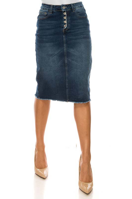 5 Button Fly Dark Indigo Denim Skirt