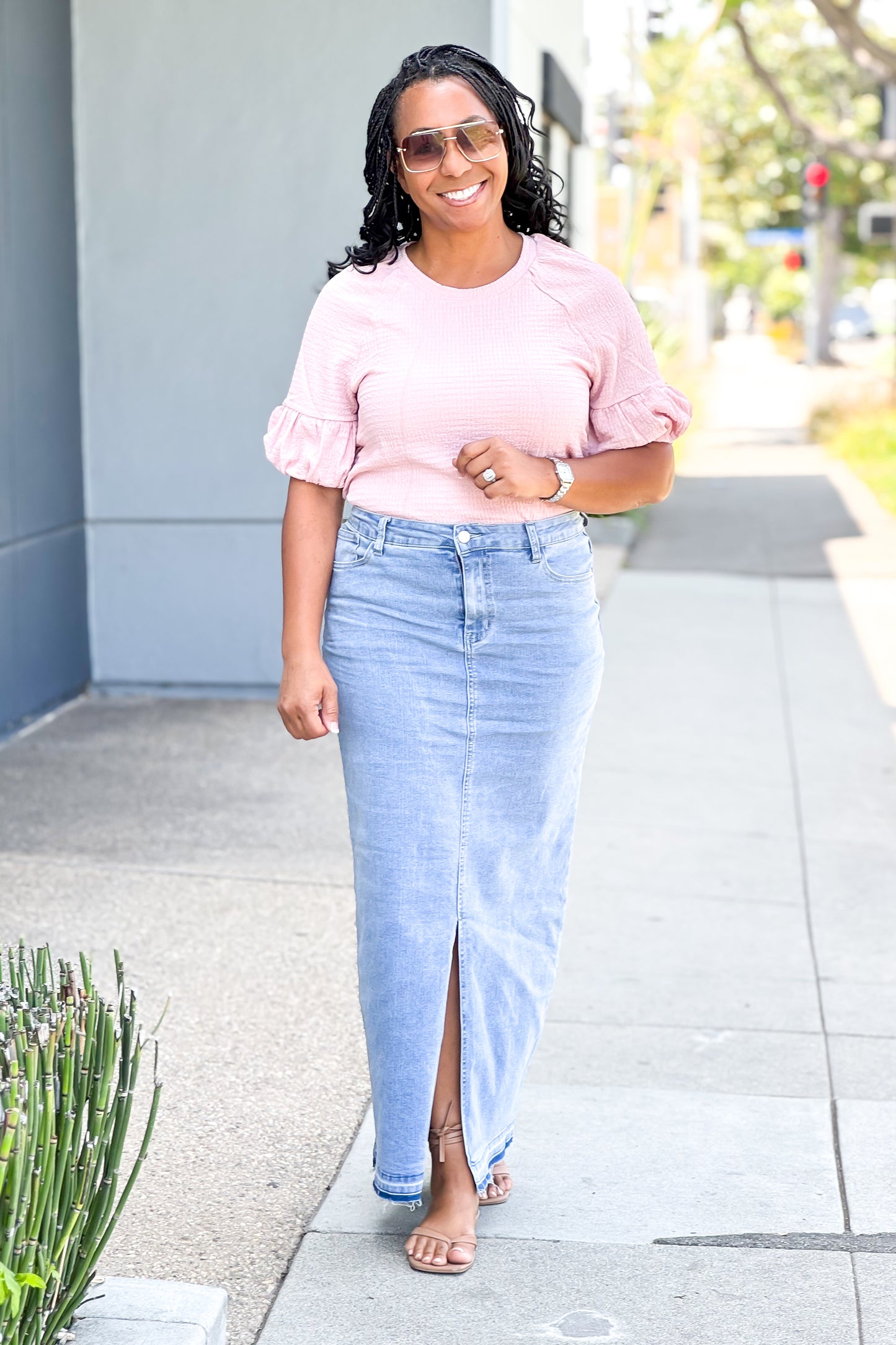 Tabitha Maxi Light Distressed Denim Skirt