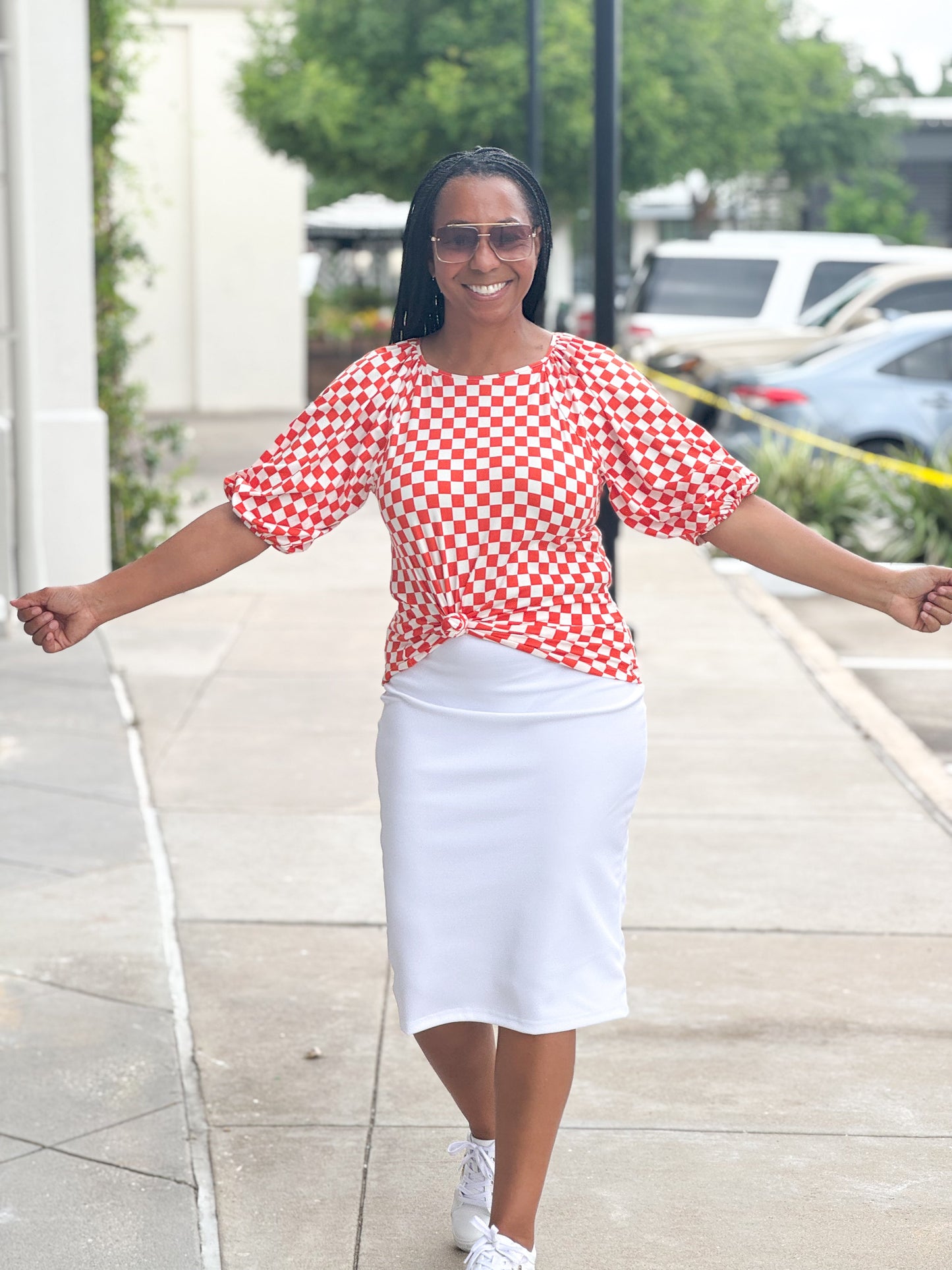 Camille Orange Checkered Top