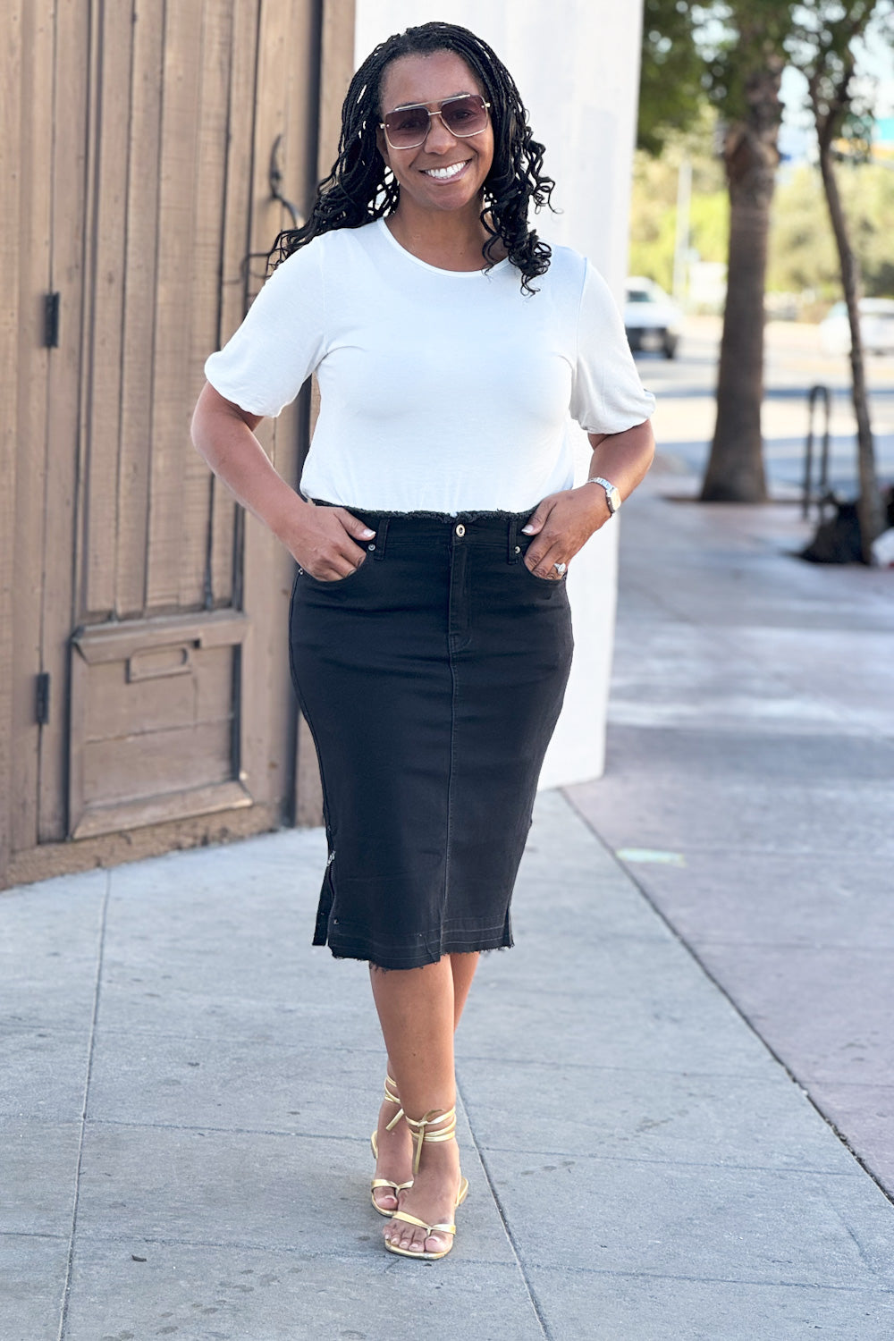 Aria Side Zip Black Denim Skirt