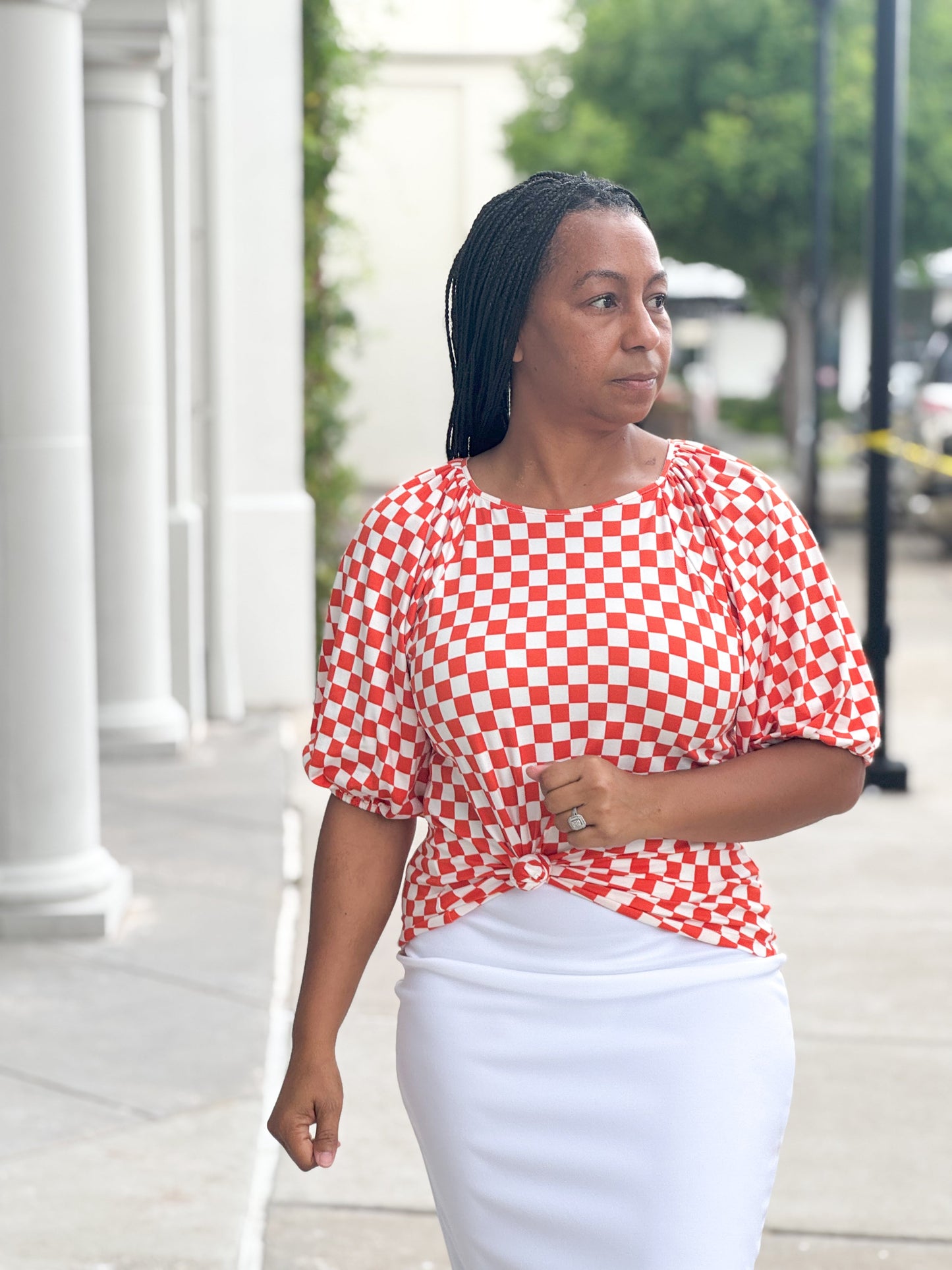 Camille Orange Checkered Top