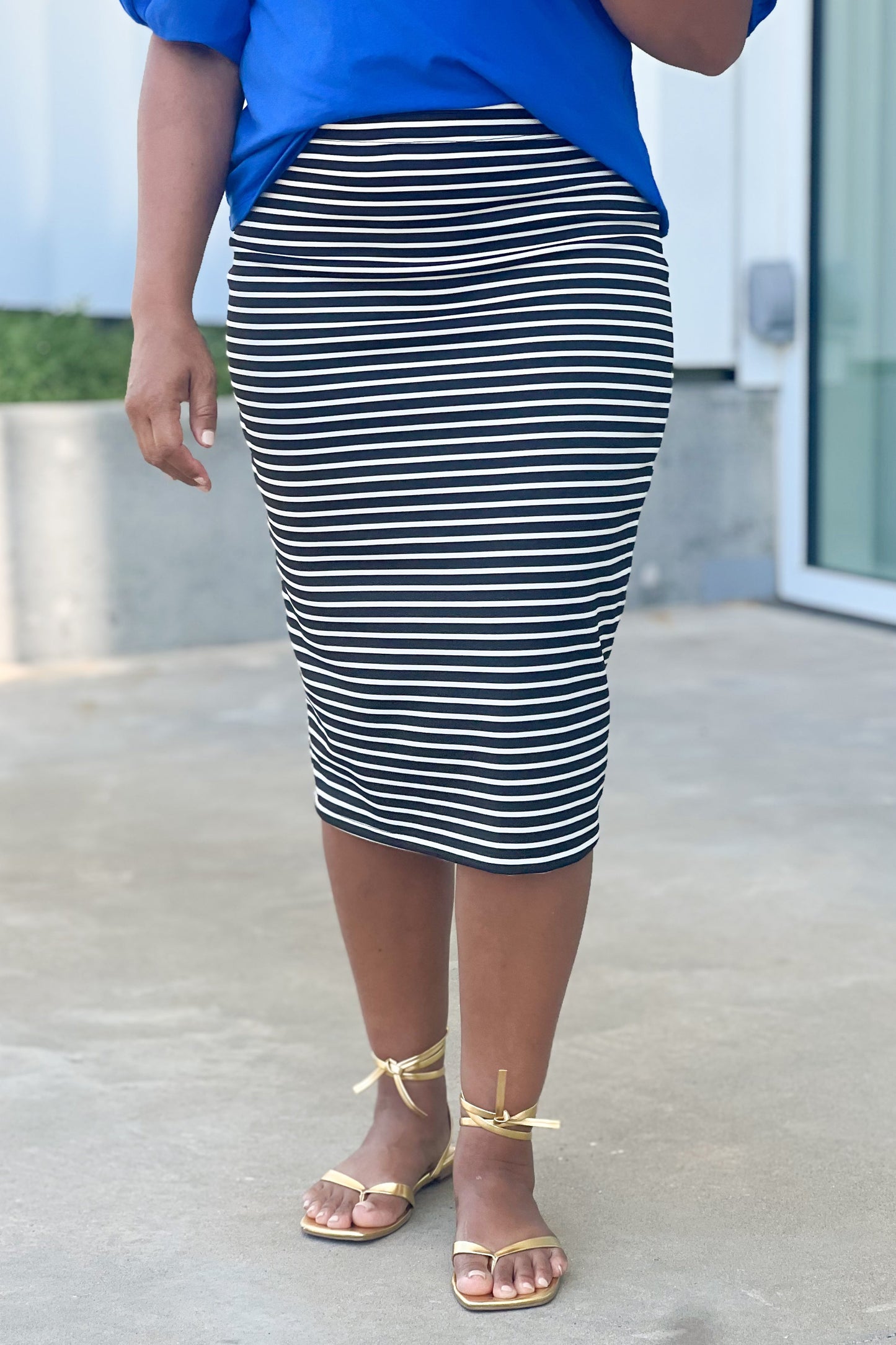 Riley Basic Skirt in Black & White Stripe