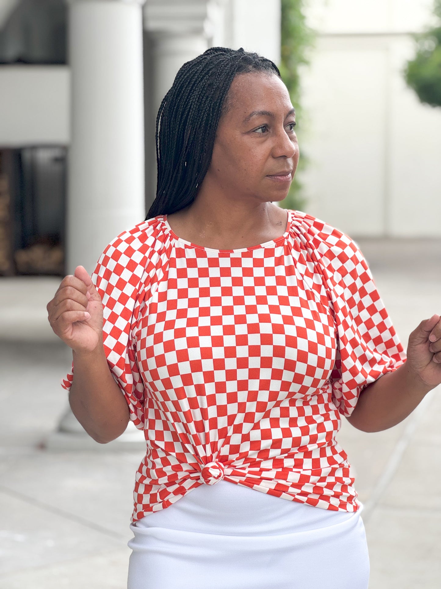 Camille Orange Checkered Top