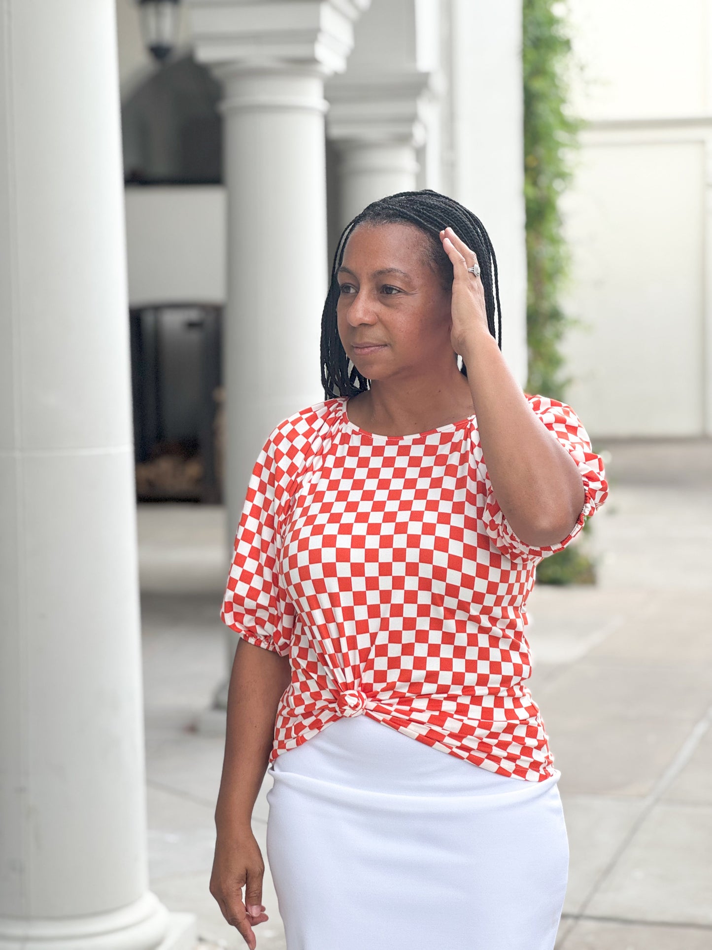 Camille Orange Checkered Top