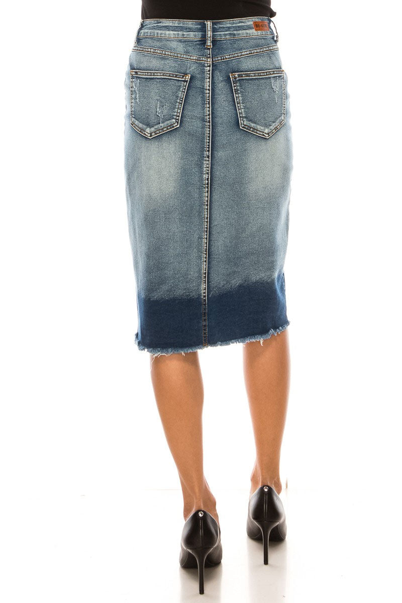Pintuck Embellished Denim Skirt