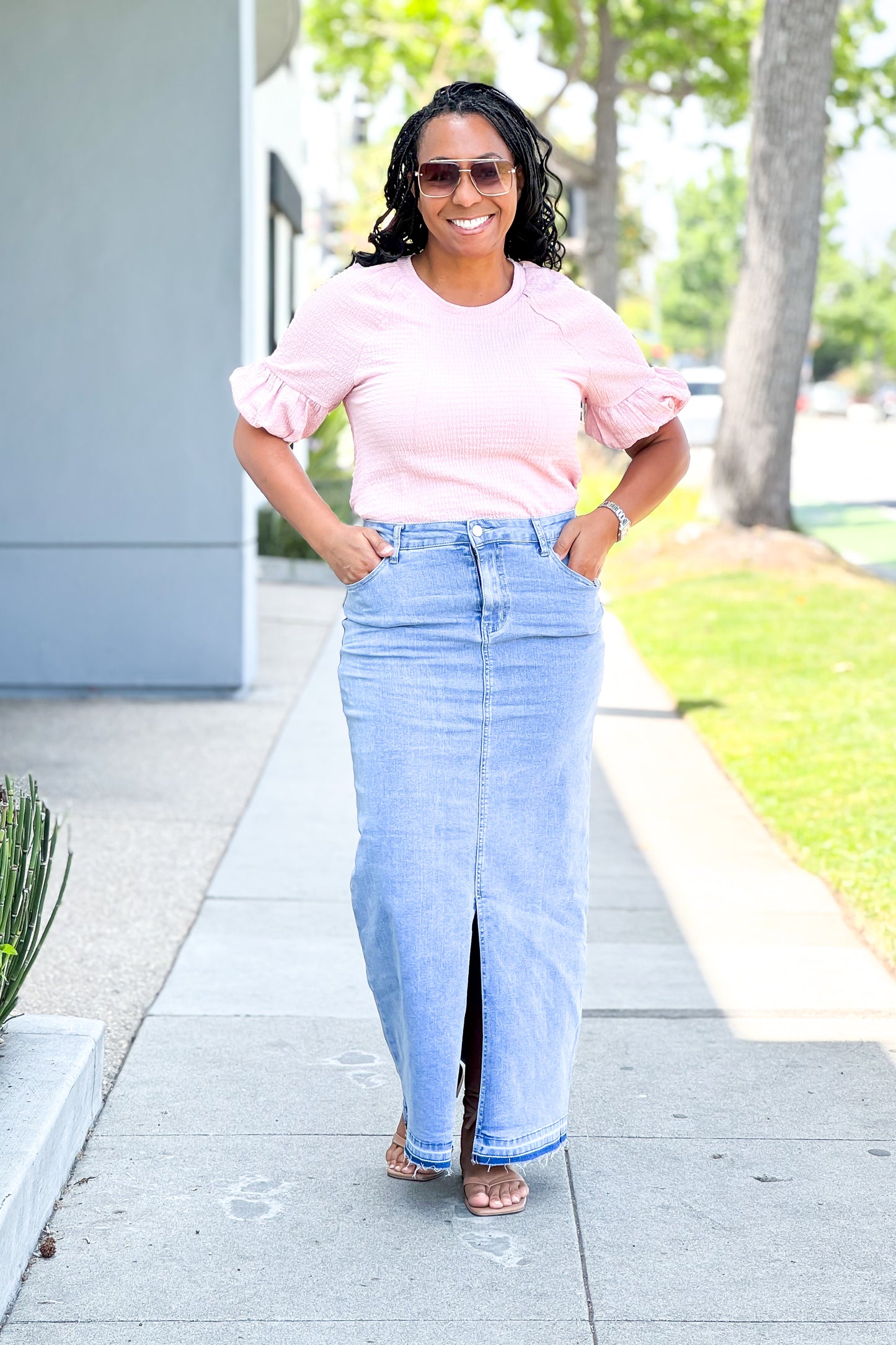 Tabitha Maxi Light Distressed Denim Skirt