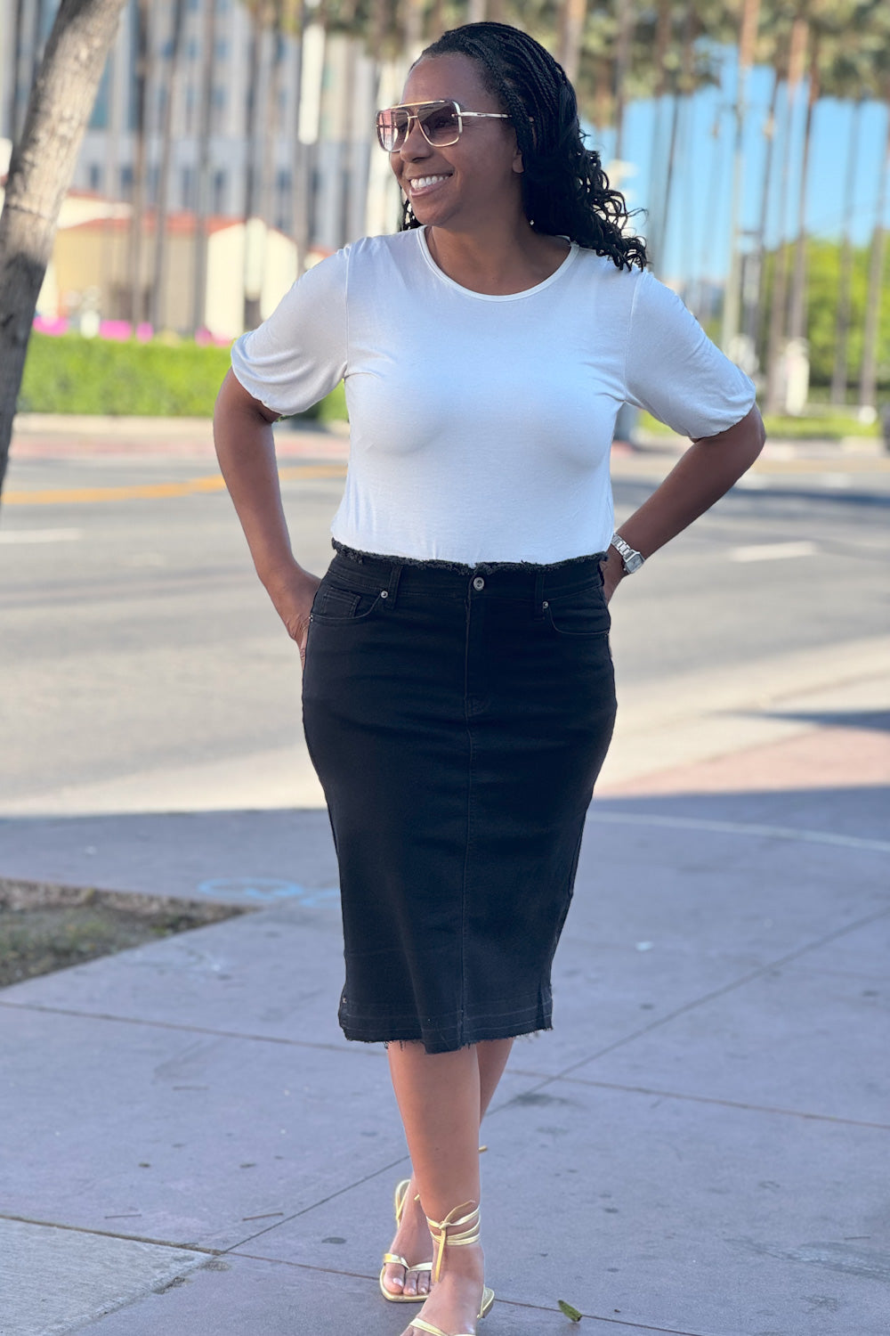 Aria Side Zip Black Denim Skirt