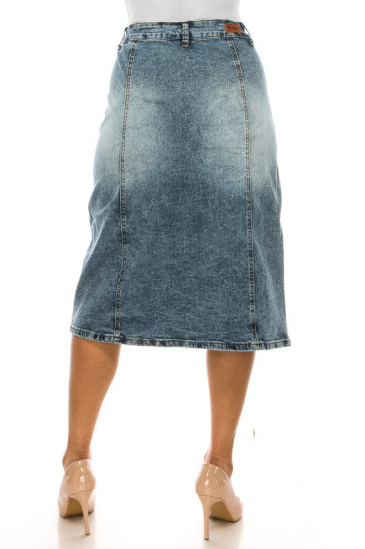 Two-Tone Wash Panel Denim Skirt