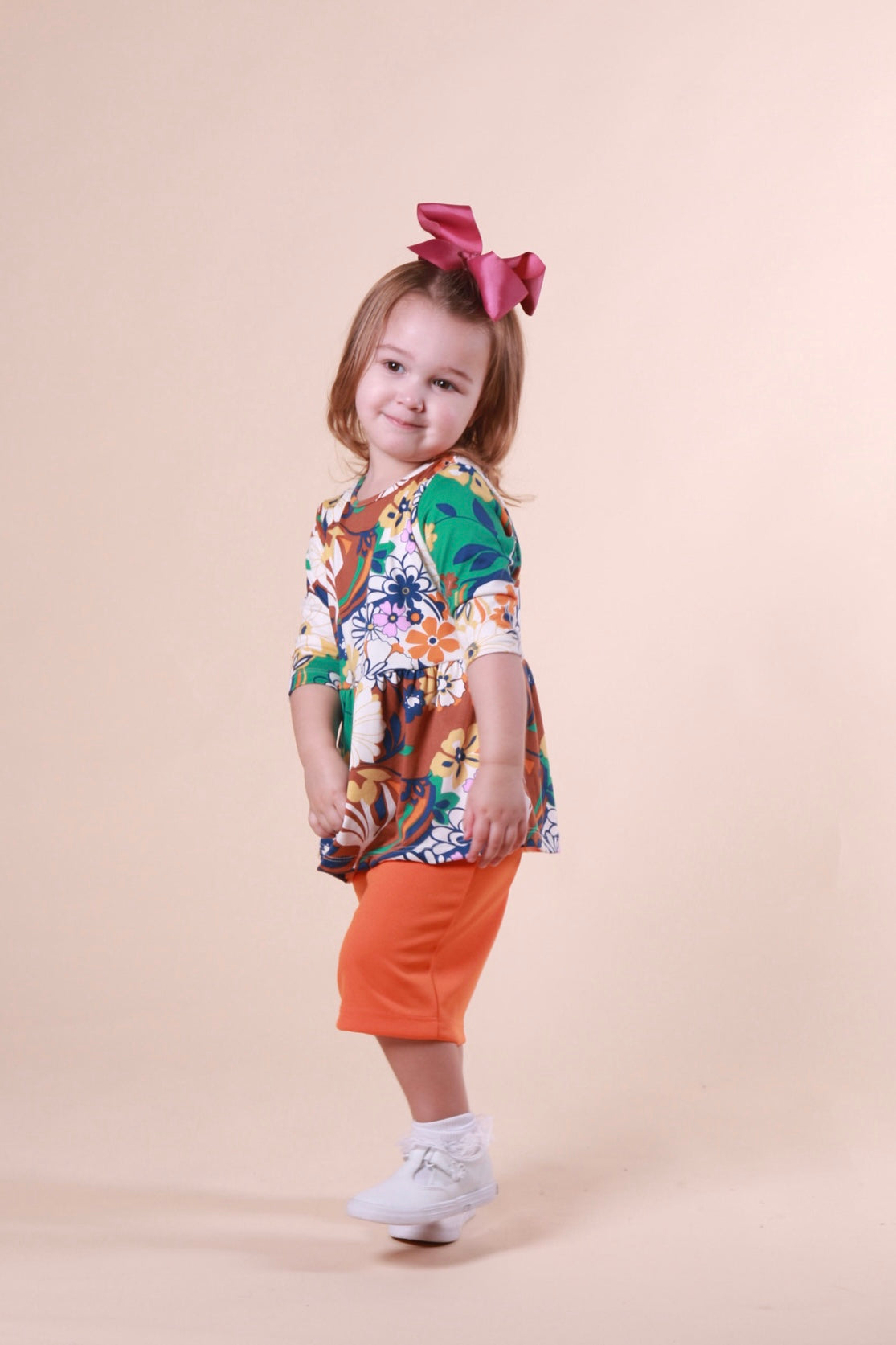 Girls Peyton Peplum Brown Floral Top