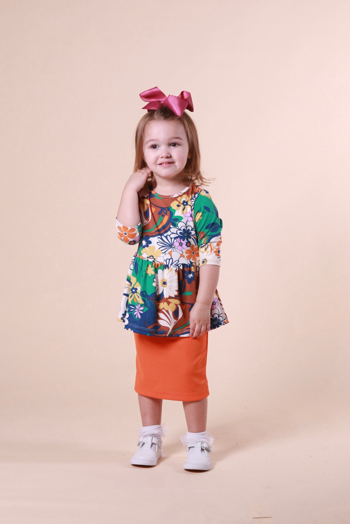 Girls Peyton Peplum Brown Floral Top