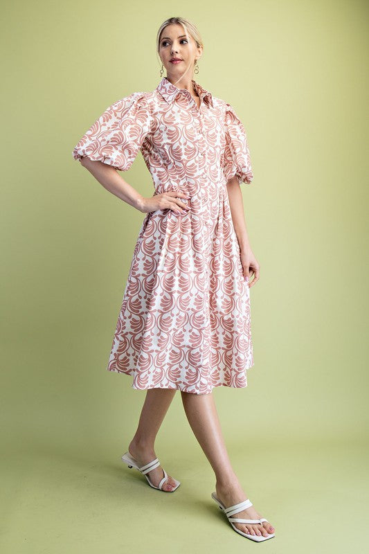 Blush Puff Sleeve Shirt Dress