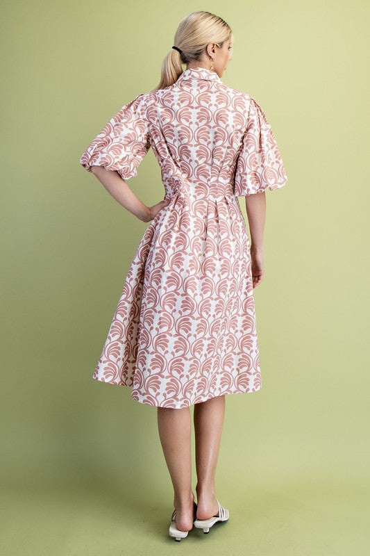Blush Puff Sleeve Shirt Dress