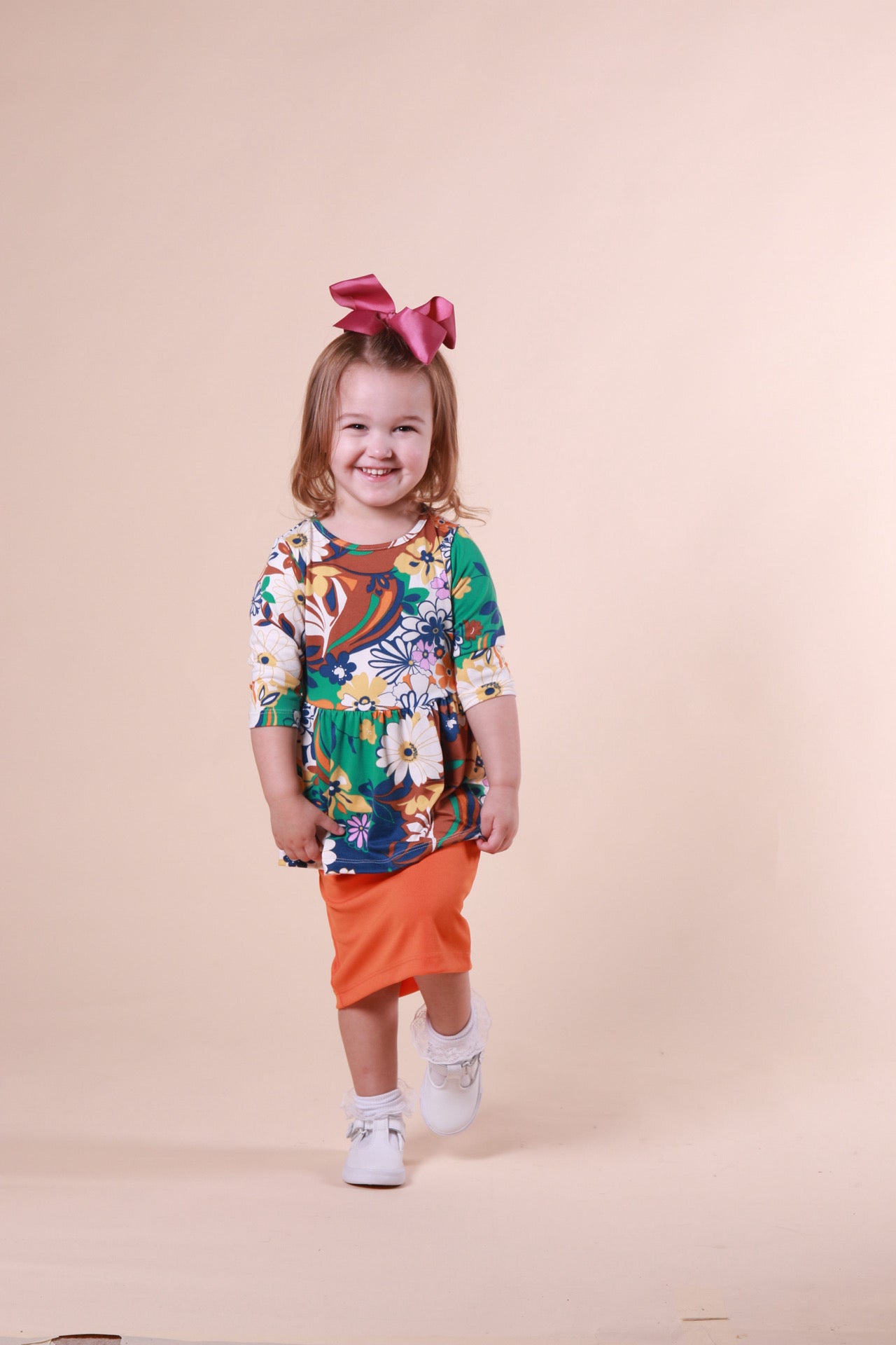 Girls Peyton Peplum Brown Floral Top