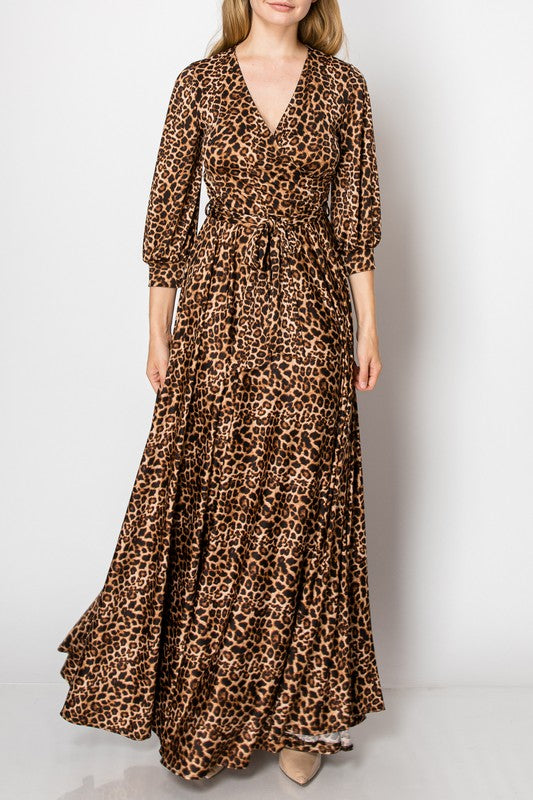 Leopard Faux Wrap Maxi Dress