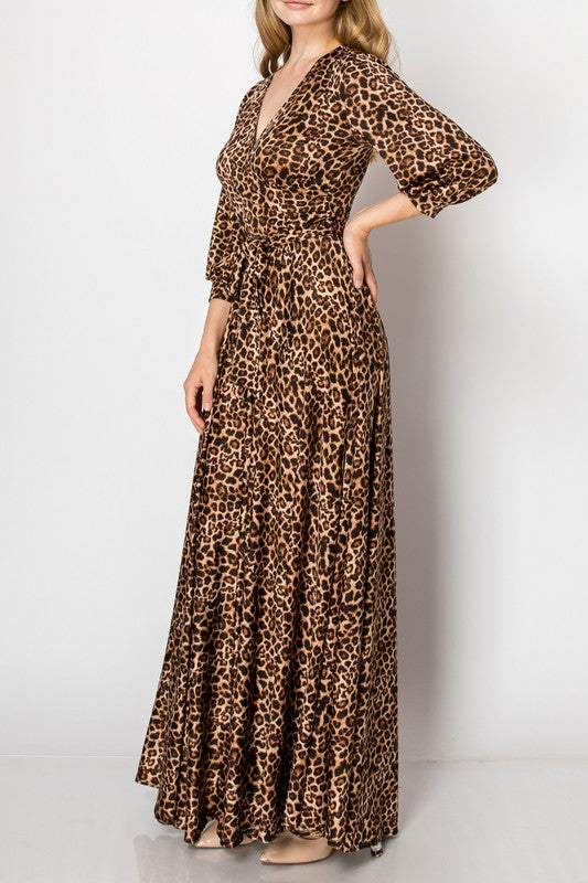 Leopard Faux Wrap Maxi Dress