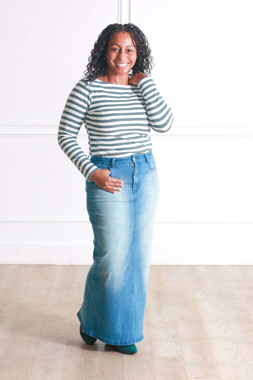 Lauren Long Sleeve Tee in Sage Stripe