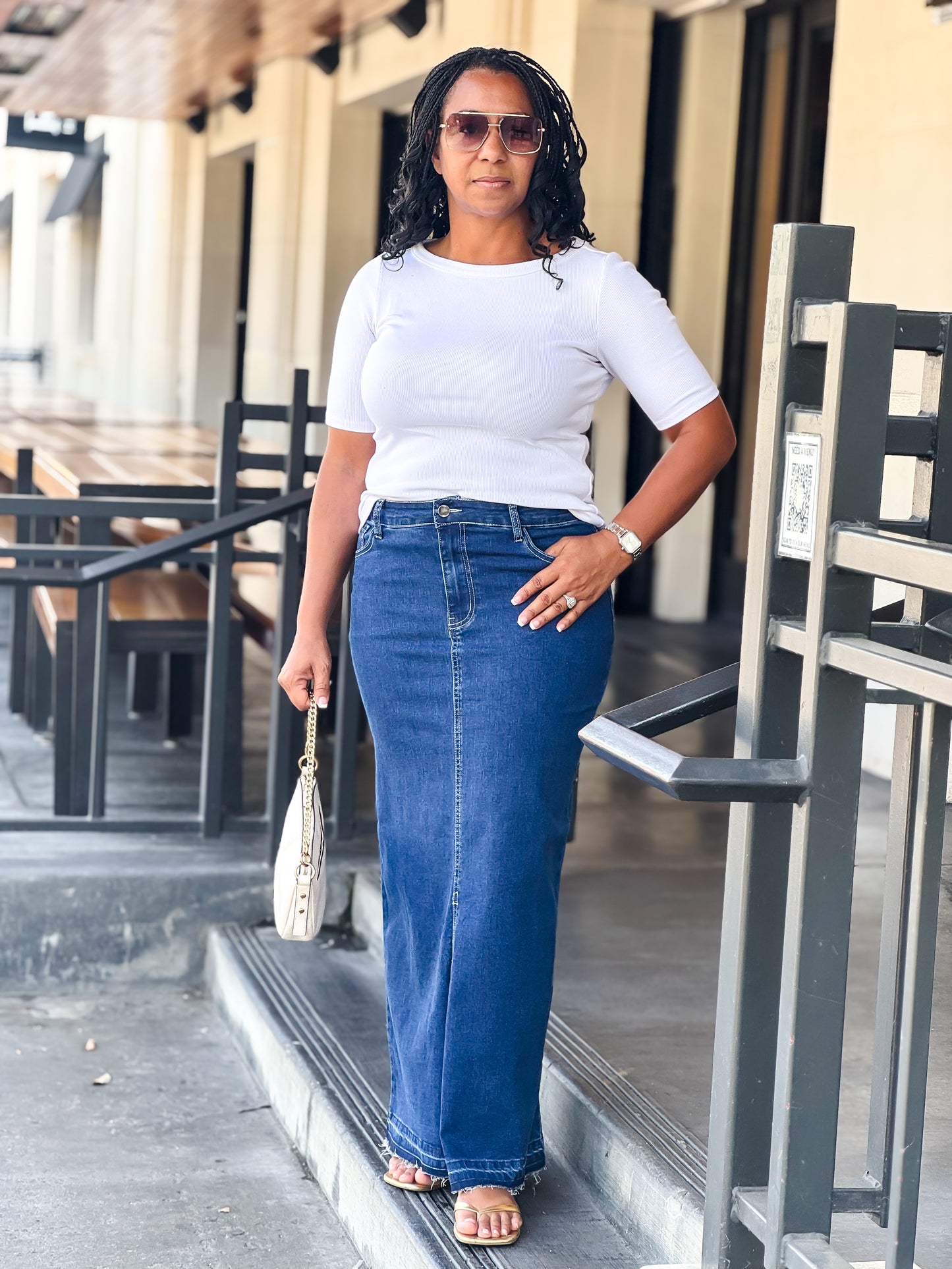 Tabitha Maxi Dark Distressed Denim Skirt