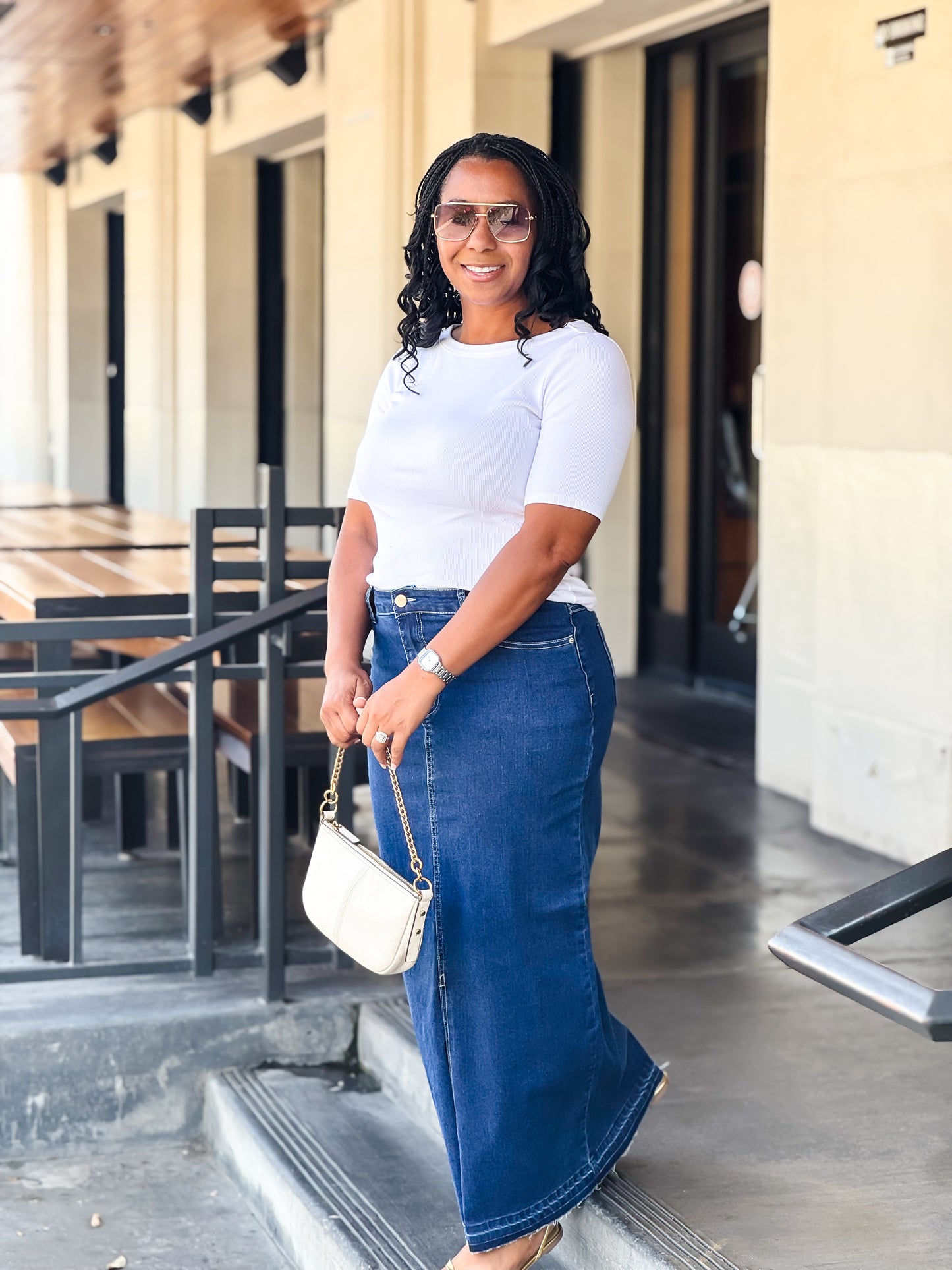 Tabitha Maxi Dark Distressed Denim Skirt