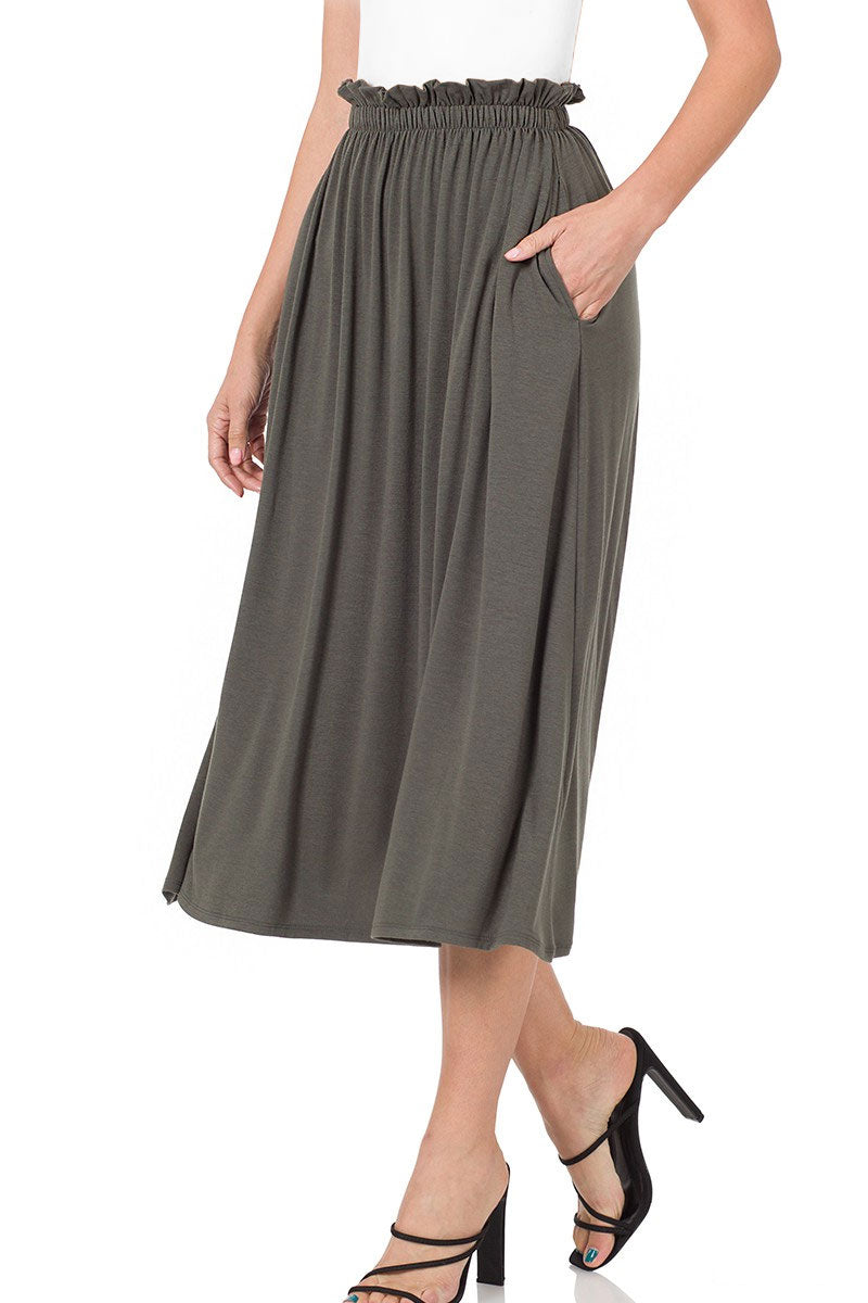 Paperbag Waist Midi Skirt w/ Pockets