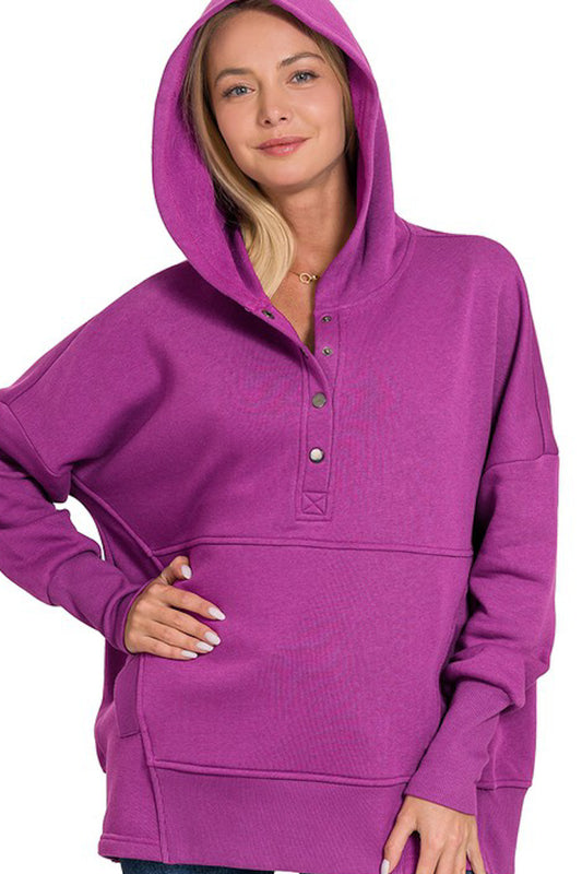 Half Button Hoodie Pullover