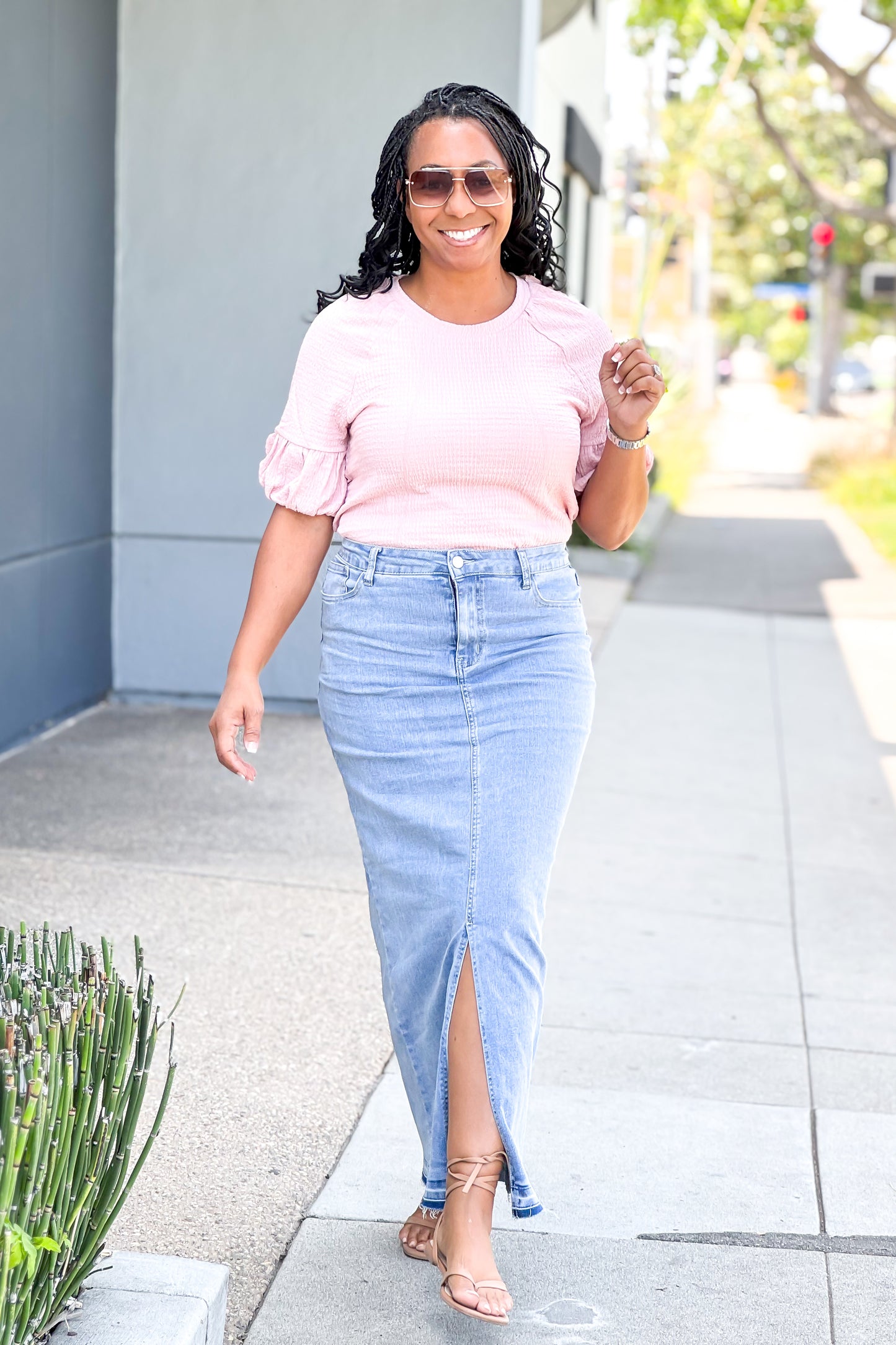 Tabitha Maxi Light Distressed Denim Skirt