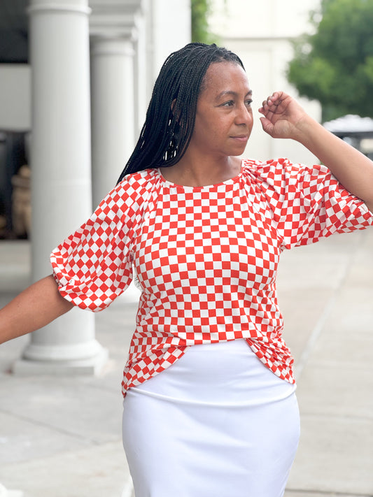 Camille Orange Checkered Top