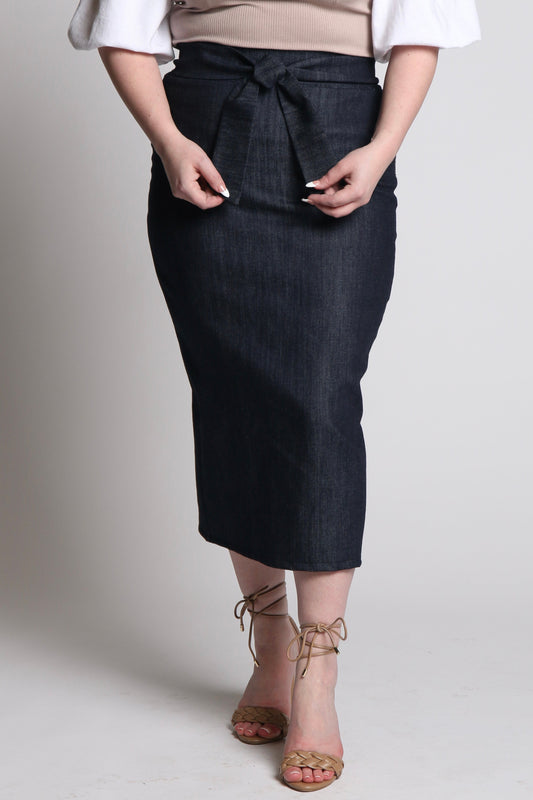 Jaclyn Midi Denim Skirt w/Removable Sash