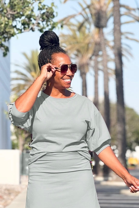 'Ava' Sage Athleisure Puff Sleeve Top
