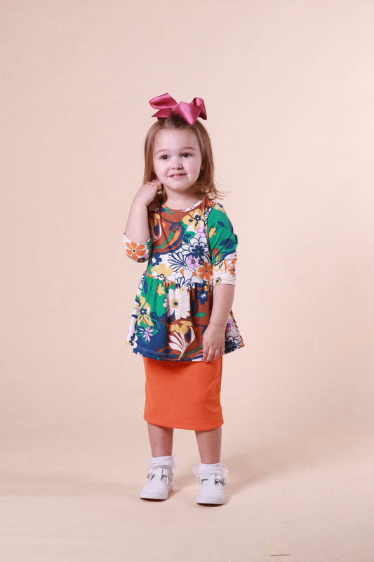 Girls Peyton Peplum Brown Floral Top