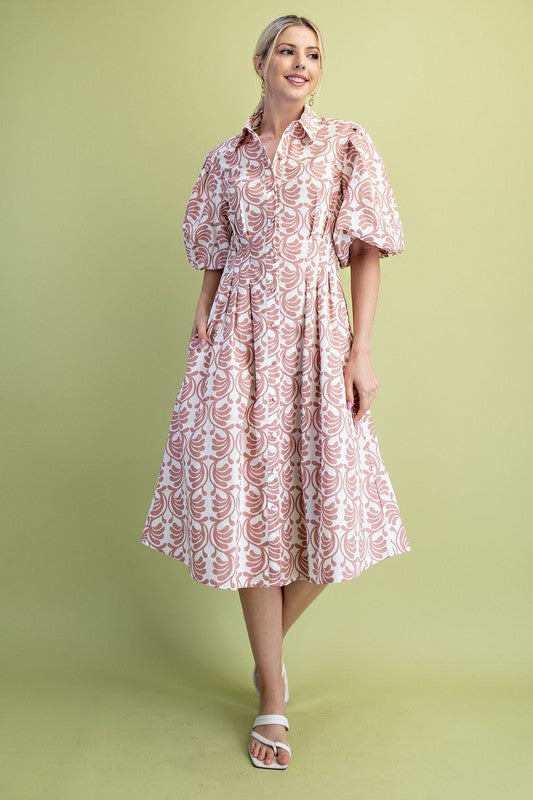 Blush Puff Sleeve Shirt Dress