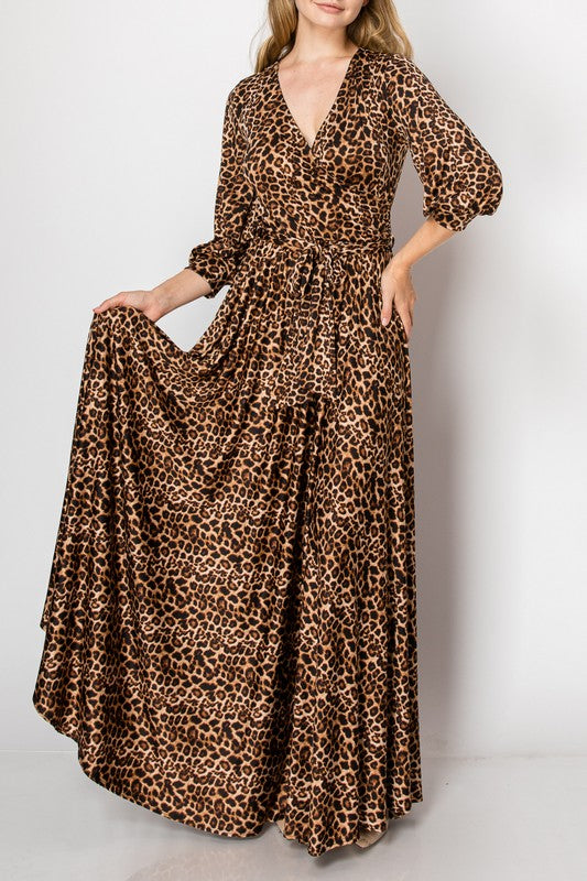 Leopard Faux Wrap Maxi Dress