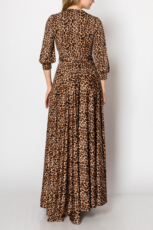 Leopard Faux Wrap Maxi Dress