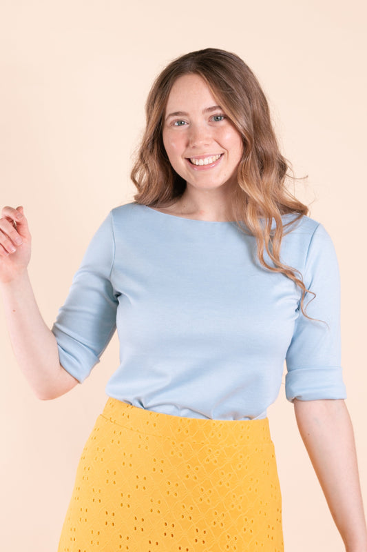 Lauren Boatneck Top in Baby Blue