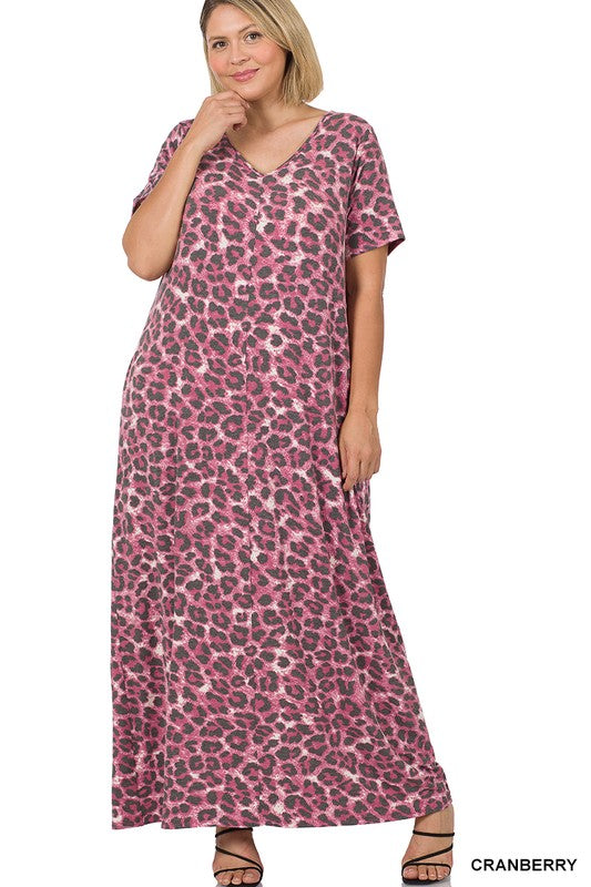 Plus Size Mauve Leopard Maxi Dress (PLUS SIZE ONLY)