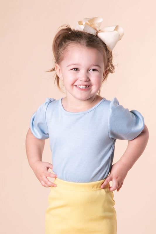 Girls Averie Puff Sleeve Baby Blue Top
