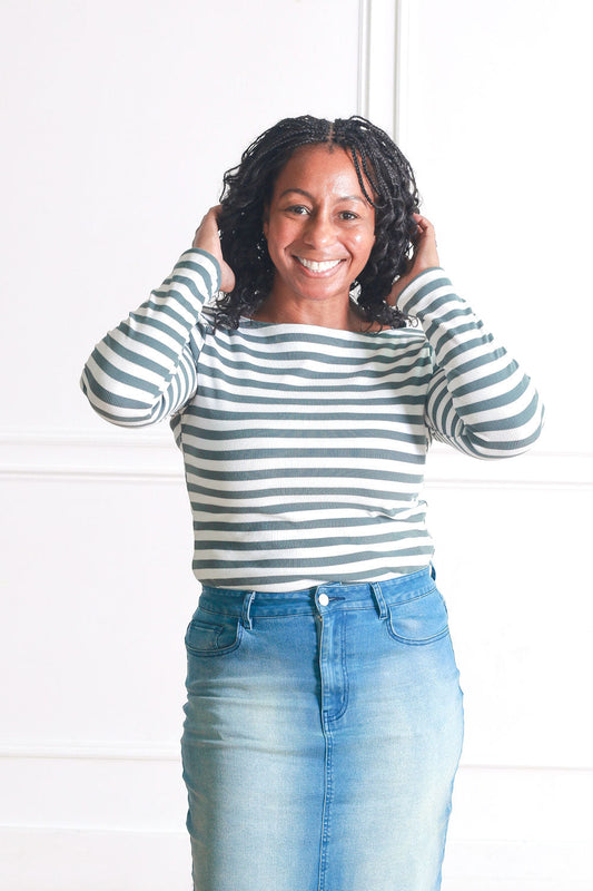 Lauren Long Sleeve Tee in Sage Stripe