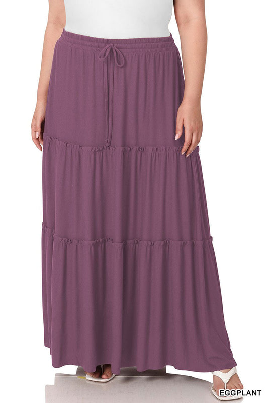 Eggplant Tiered Maxi Skirt ( PLUS SIZE ONLY)